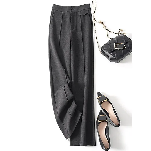 Women’s Wide Leg Pants Trousers Plain Full Length Micro-elastic High Waist Fashion Streetwear Street Daily Dark-Gray rice white S M Fall Winter 00246d80a2672aafe8ee34d2f34e65f1