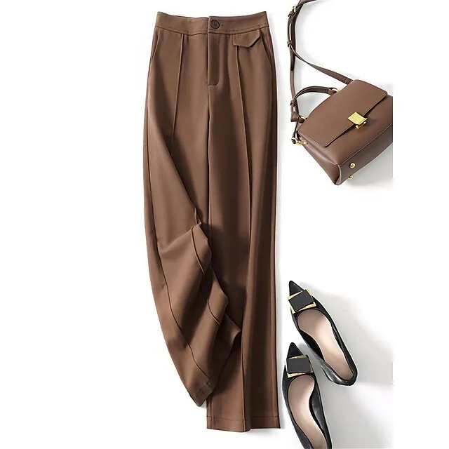 Women's Wide Leg Pants Trousers Plain Full Length Micro-elastic High Waist Fashion Streetwear Street Daily Dark-Gray rice white S M Fall Winter 0047ff65f344b873d33174b820520d6e