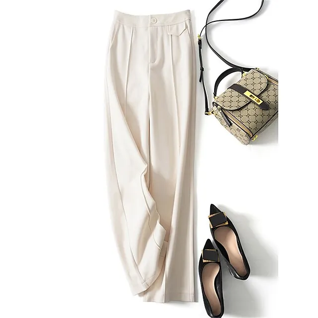 Women’s Wide Leg Pants Trousers Plain Full Length Micro-elastic High Waist Fashion Streetwear Street Daily Dark-Gray rice white S M Fall Winter a48a50bf4ef0f6f9cd6a10cffcb9d87a