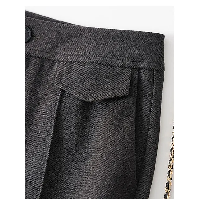 Women’s Wide Leg Pants Trousers Plain Full Length Micro-elastic High Waist Fashion Streetwear Street Daily Dark-Gray rice white S M Fall Winter ca6b9d59ec91073d97091eb24fe2d492