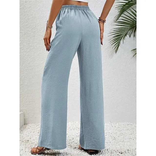 Women’s Wide Leg Pants Trousers Plain Full Length Micro-elastic High Waist Fashion Streetwear Street Daily Light Blue pea green S M Fall Winter 20d65a198b57672f2573c85f6790eb78