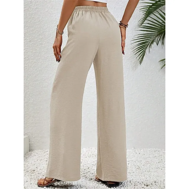 Women’s Wide Leg Pants Trousers Plain Full Length Micro-elastic High Waist Fashion Streetwear Street Daily Light Blue pea green S M Fall Winter 309a9851de70f51ee0613abddc33a3c7