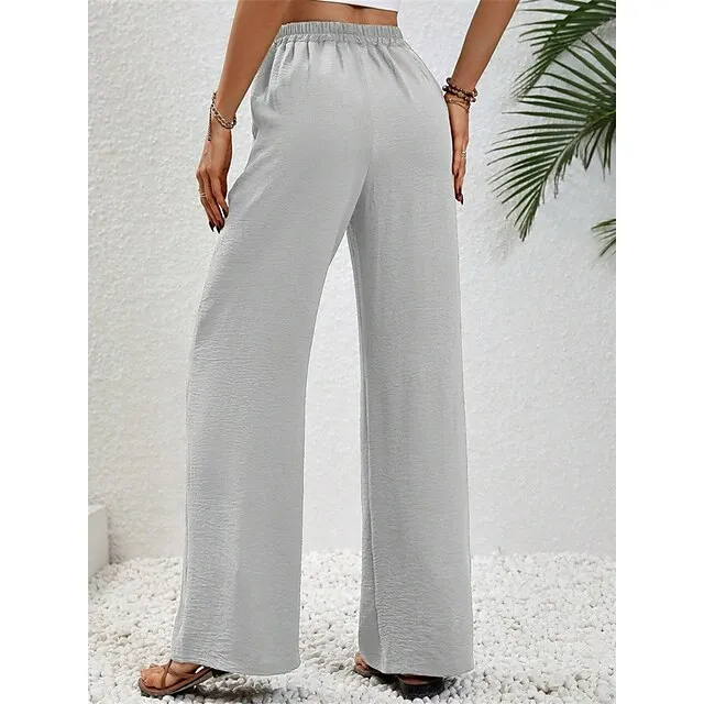 Women’s Wide Leg Pants Trousers Plain Full Length Micro-elastic High Waist Fashion Streetwear Street Daily Light Blue pea green S M Fall Winter 80e41af6ab751783b1d9705baa8f7e80