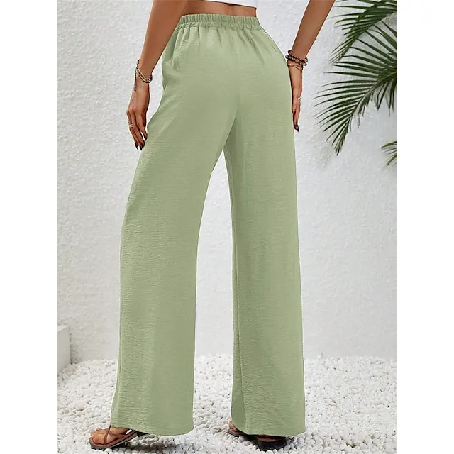Women’s Wide Leg Pants Trousers Plain Full Length Micro-elastic High Waist Fashion Streetwear Street Daily Light Blue pea green S M Fall Winter cc2b5d1da14f224fb0c78ab216a43368