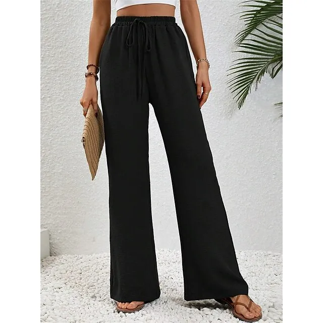 Women’s Wide Leg Pants Trousers Plain Full Length Micro-elastic High Waist Fashion Streetwear Street Daily Light Blue pea green S M Fall Winter ff0eeea55dcefca7b2f59149b8294ba5
