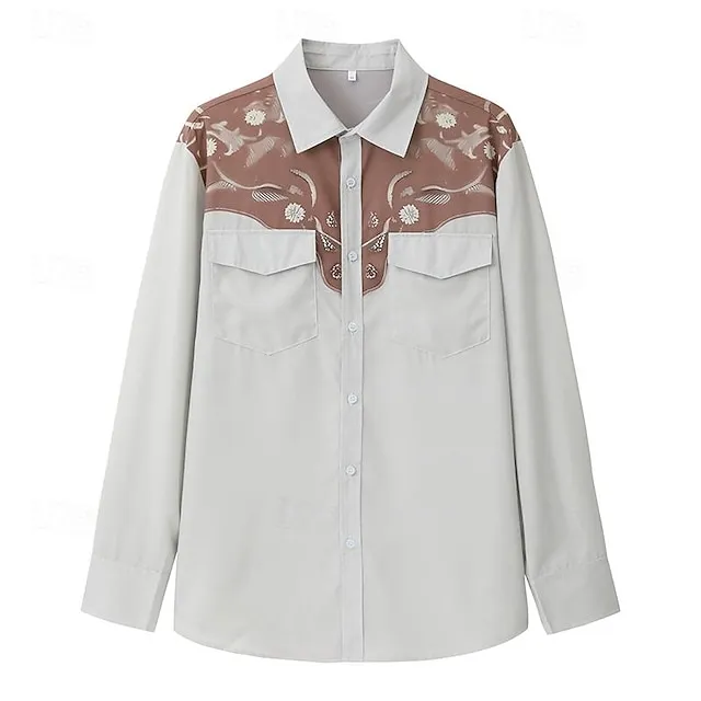 Floral Vintage western style Men’s Shirt Western Shirt Outdoor Street Casual Daily Fall & Winter Turndown Long Sleeve Black Blue Brown S M L Shirt 426a6442e78145a04c87a77bb5771dcf