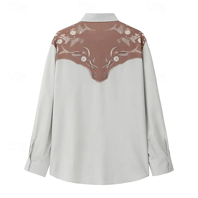 Floral Vintage western style Men’s Shirt Western Shirt Outdoor Street Casual Daily Fall & Winter Turndown Long Sleeve Black Blue Brown S M L Shirt d313f551d52ce657504f4a286de05944