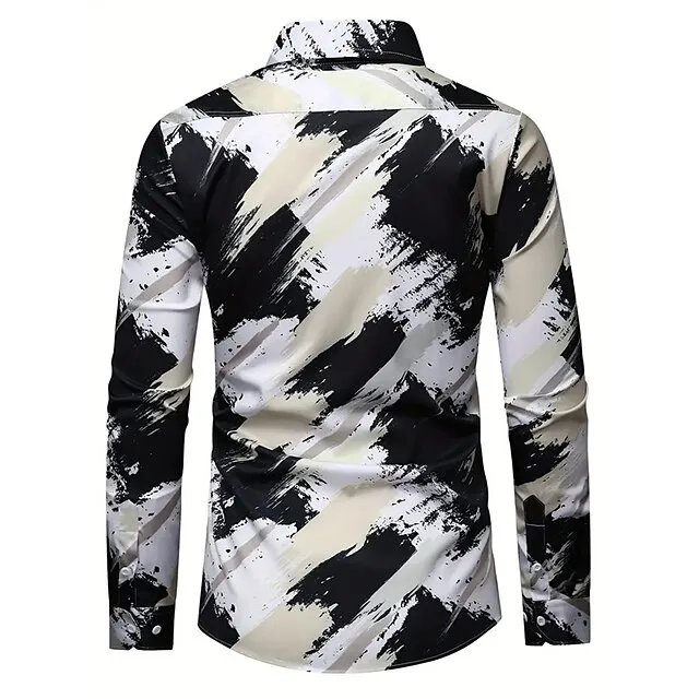 Graffiti Business Casual Men’s Shirt Daily Wear Going out Fall & Winter Turndown Long Sleeve Black, White S, M, L 4-Way Stretch Fabric Shirt 1a8ec03f008f2b4716f0a6754c28319f
