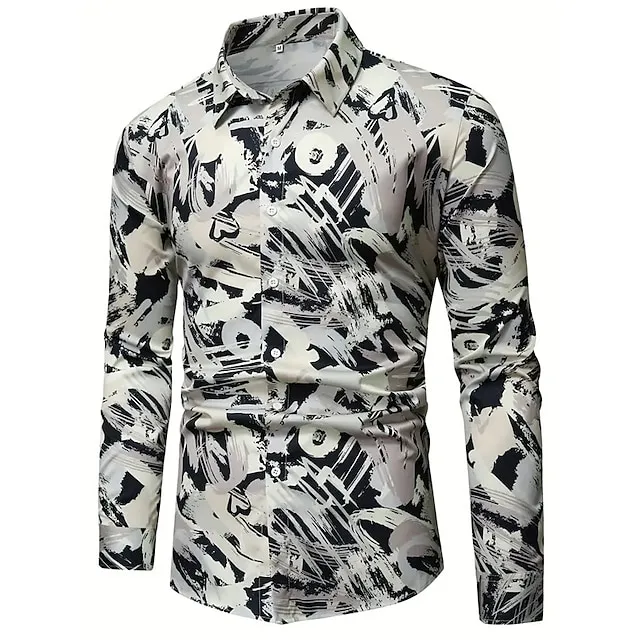 Graffiti Business Casual Men’s Shirt Daily Wear Going out Fall & Winter Turndown Long Sleeve Black, White S, M, L 4-Way Stretch Fabric Shirt 2c85495b51e6aac1b787aab959901484