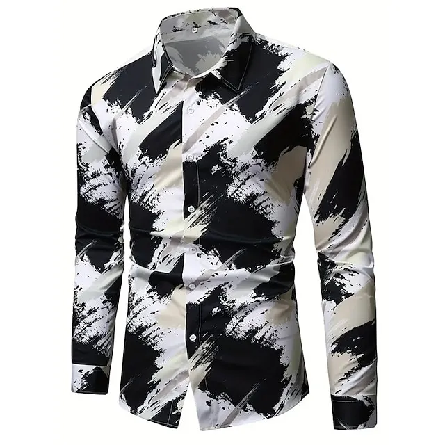 Graffiti Business Casual Men's Shirt Daily Wear Going out Fall & Winter Turndown Long Sleeve Black, White S, M, L 4-Way Stretch Fabric Shirt 521e08fef5c2046ac527797ecb2086ce
