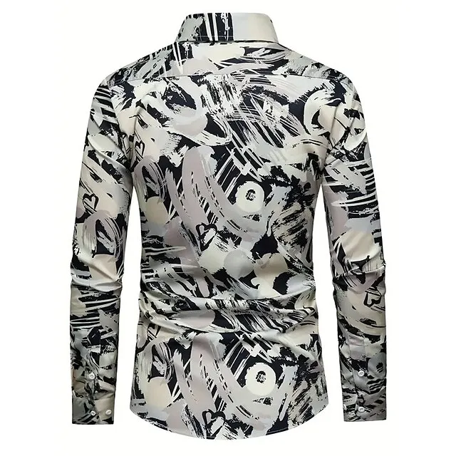 Graffiti Business Casual Men’s Shirt Daily Wear Going out Fall & Winter Turndown Long Sleeve Black, White S, M, L 4-Way Stretch Fabric Shirt 91fb026313b167a3d52fbdc61680cb9a
