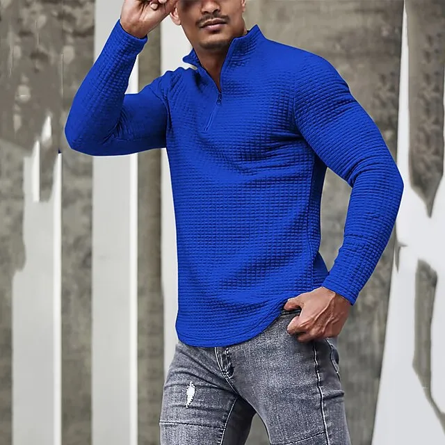 Men’s T shirt Tee Waffle Knit Tee Tee Top Long Sleeve Shirt Plain Quarter Zip Street Vacation Long Sleeve Clothing Apparel Fashion Designer Basic 574239c6c0bdf8838757a89a9bb10369