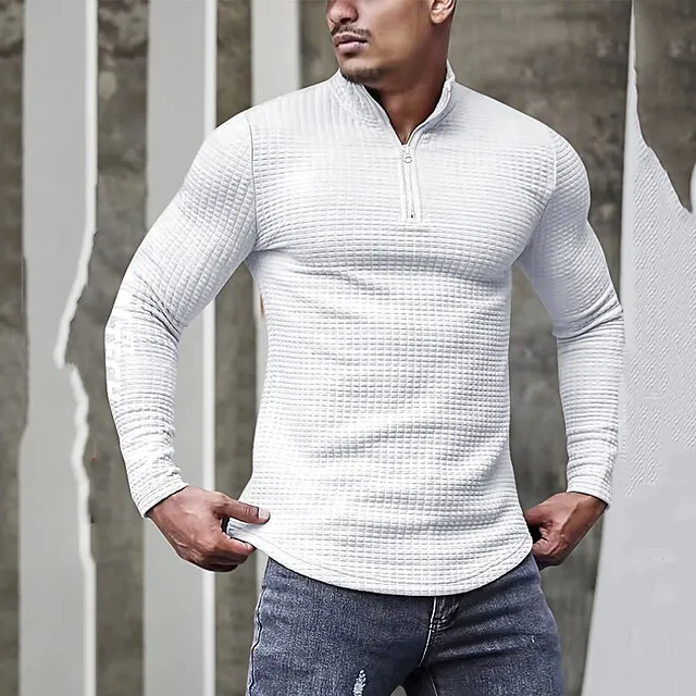 Men’s T shirt Tee Waffle Knit Tee Tee Top Long Sleeve Shirt Plain Quarter Zip Street Vacation Long Sleeve Clothing Apparel Fashion Designer Basic 9c13c54320fee2cea22f398ee9e53ff8