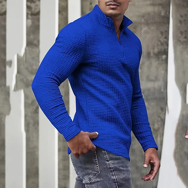 Men’s T shirt Tee Waffle Knit Tee Tee Top Long Sleeve Shirt Plain Quarter Zip Street Vacation Long Sleeve Clothing Apparel Fashion Designer Basic 9df828d5f859c3ae9680a4954451137f