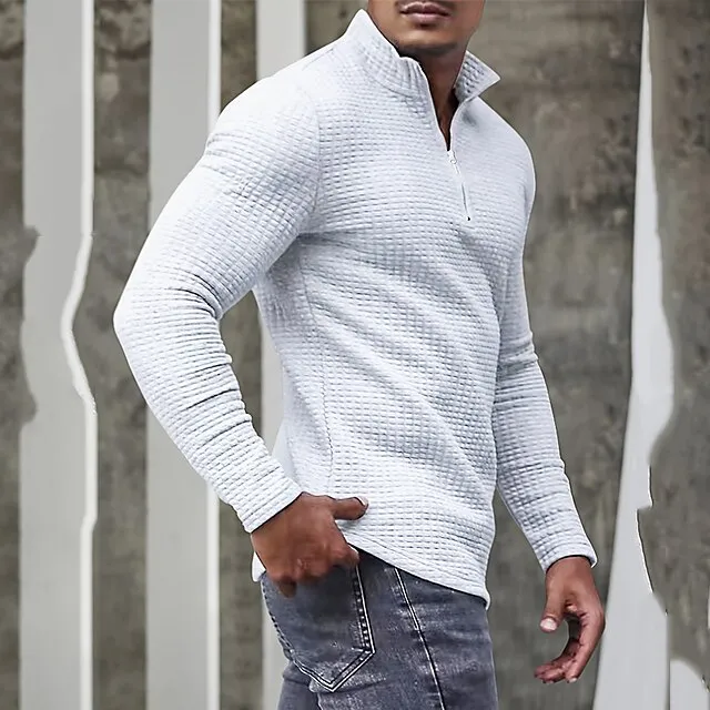 Men’s T shirt Tee Waffle Knit Tee Tee Top Long Sleeve Shirt Plain Quarter Zip Street Vacation Long Sleeve Clothing Apparel Fashion Designer Basic a3b3bd3cdb95fb334e7b6842ddb44044