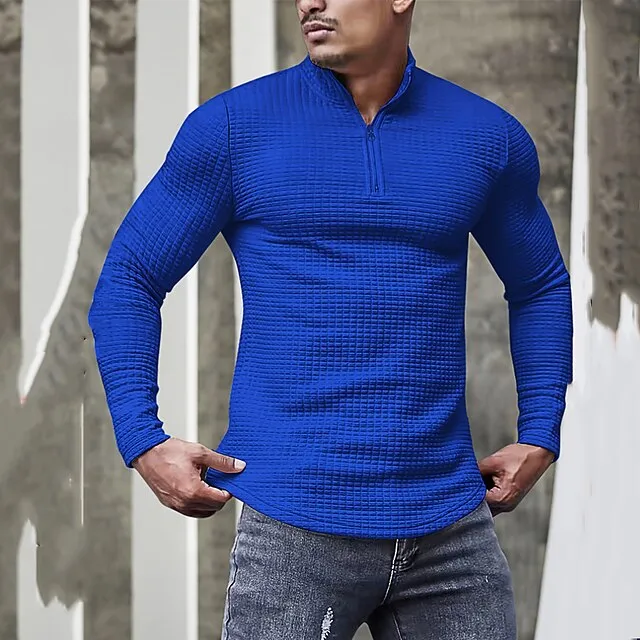 Men's T shirt Tee Waffle Knit Tee Tee Top Long Sleeve Shirt Plain Quarter Zip Street Vacation Long Sleeve Clothing Apparel Fashion Designer Basic d5eeddd4e897801c2577e94c8aec5849