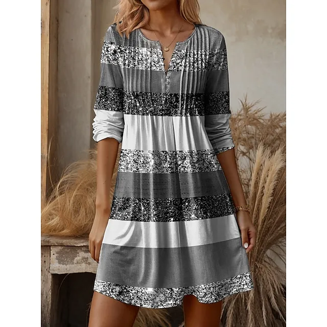 Women’s Sweatshirt Dress Casual Dress Mini Dress Warm Active Outdoor Going out Weekend V Neck Print Striped Loose Fit Pink Blue Purple S M L XL XXL 519ee7612b46cdcbbca4cf580ee3c292
