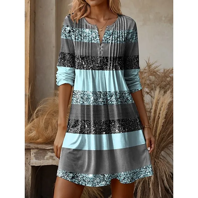 Women’s Sweatshirt Dress Casual Dress Mini Dress Warm Active Outdoor Going out Weekend V Neck Print Striped Loose Fit Pink Blue Purple S M L XL XXL 7d3b2104f544d33429c276090f61a904