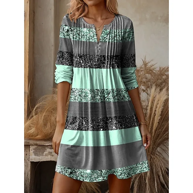 Women’s Sweatshirt Dress Casual Dress Mini Dress Warm Active Outdoor Going out Weekend V Neck Print Striped Loose Fit Pink Blue Purple S M L XL XXL 9e23dcfe1f71aacd687226e25739d849