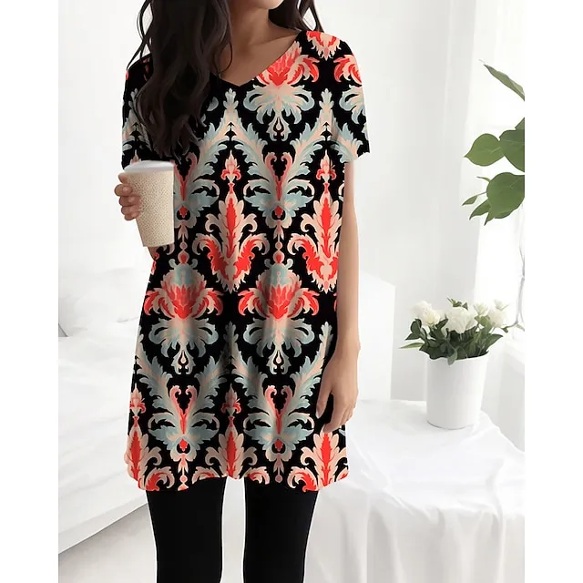 Women’s Bohemian Nightgown Ethnic Nightdress Color Combo Casual Home Polyester V Wire Summer Spring Yellow Red S 3XL 8cd228644b890fa3d64e8712fdf5b0fa